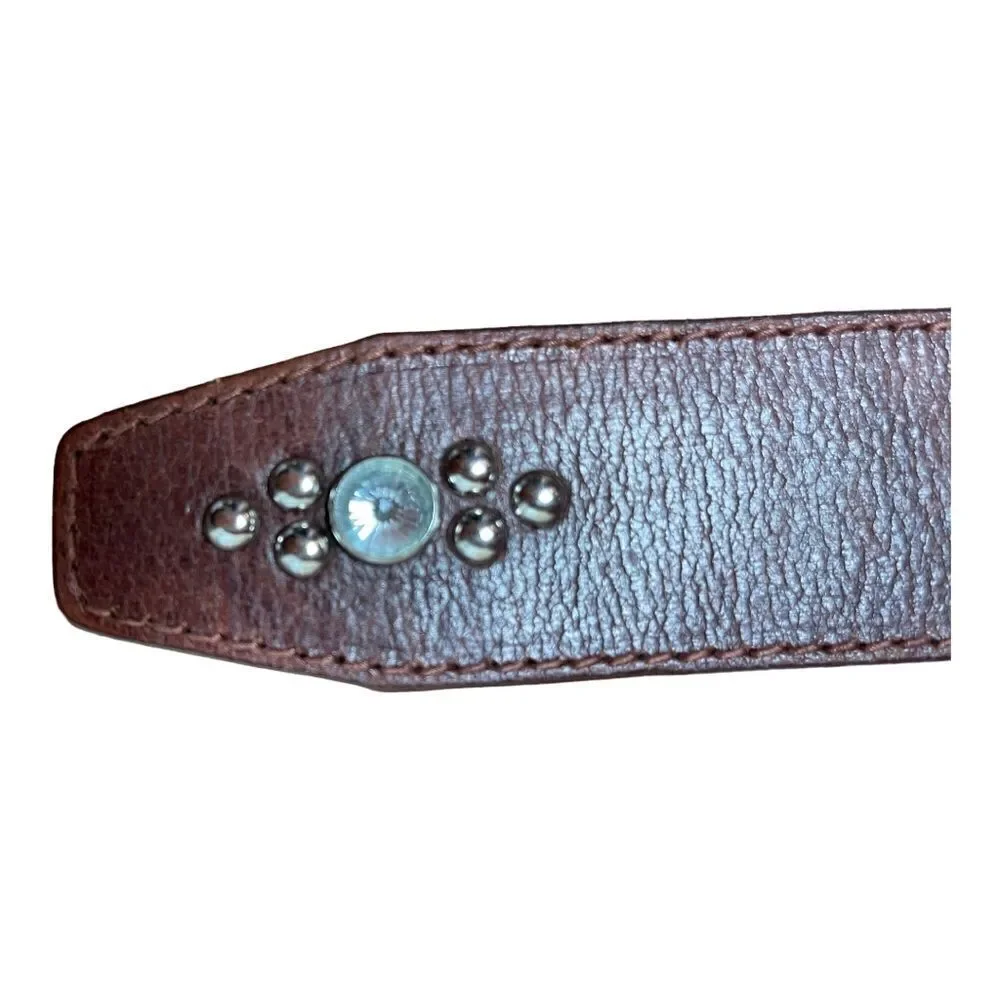 GUESS Brown Leather Belt Studs Rhinestones Western Cowgirl Boho Size L